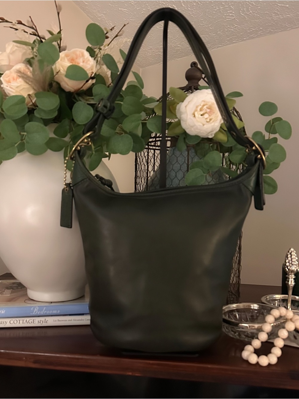 Vintage 2007 Coach Bleecker Tattersall Duffle Bucket Bag | Bottle Green - Picture 3 of 16